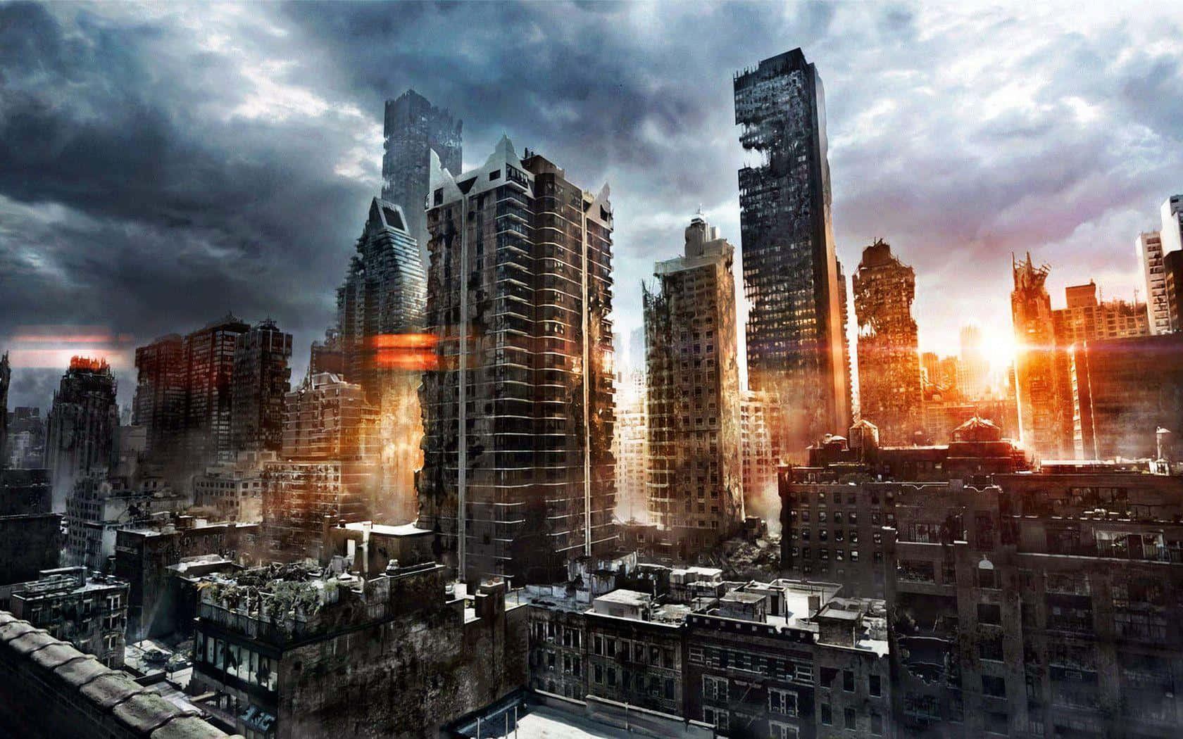 Enförstörd Skyline I En Stadssiluett Av Förödelse.