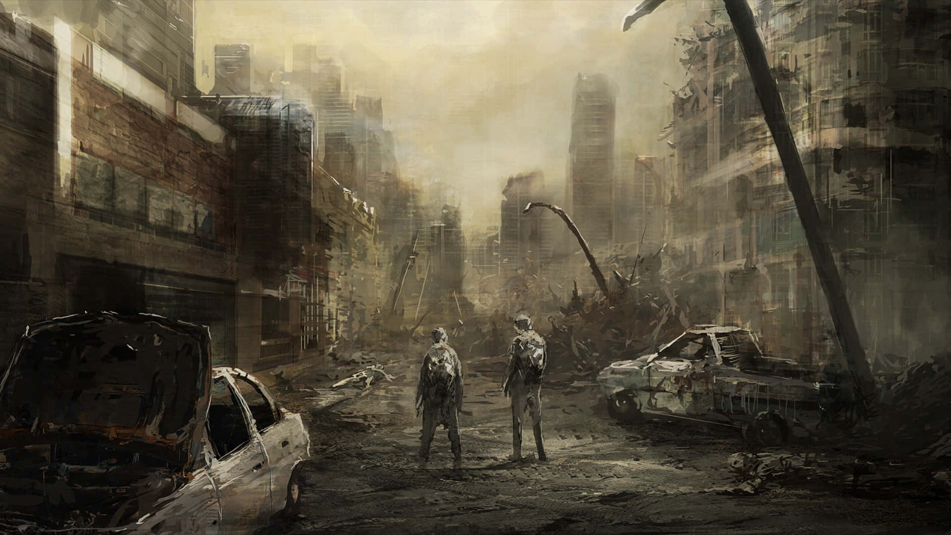 Walking In A Destroyed City Background