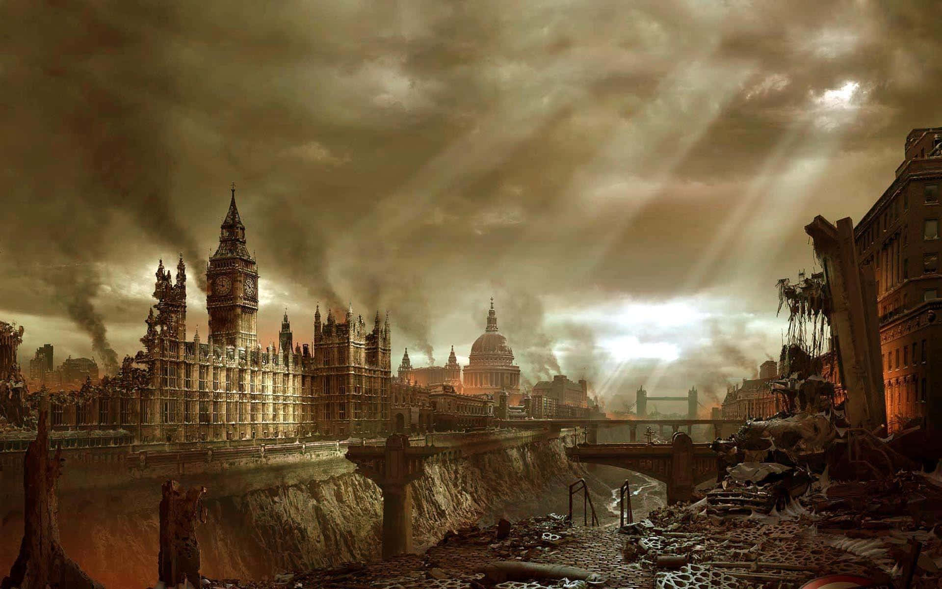 Londresem Um Fundo De Cidade Destruida.