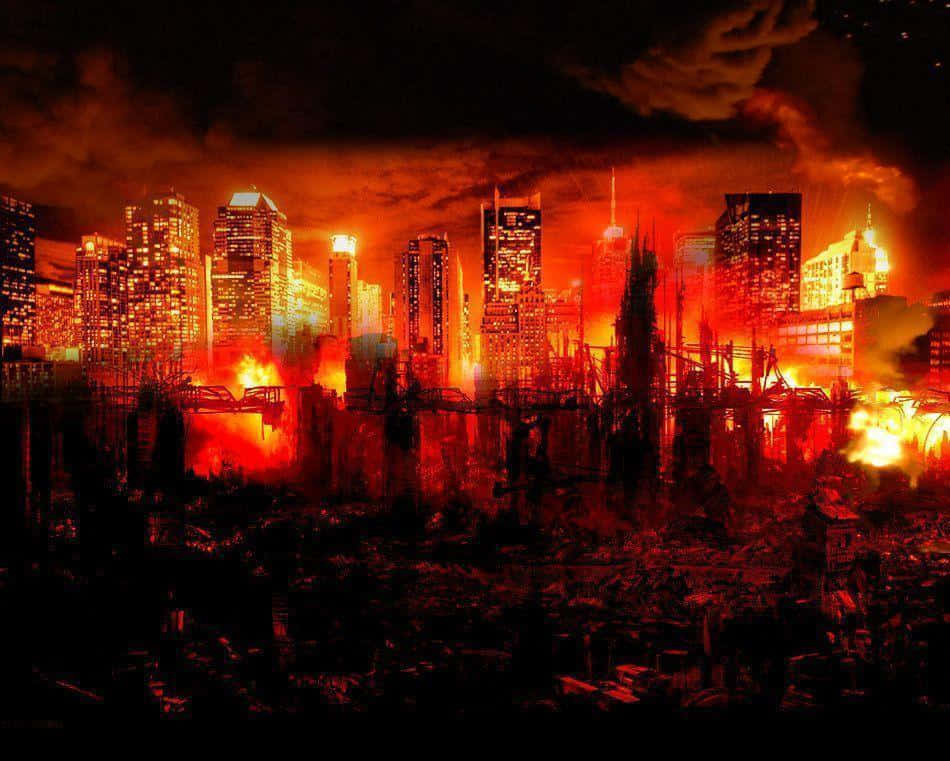 Fiery And Destroyed City Background