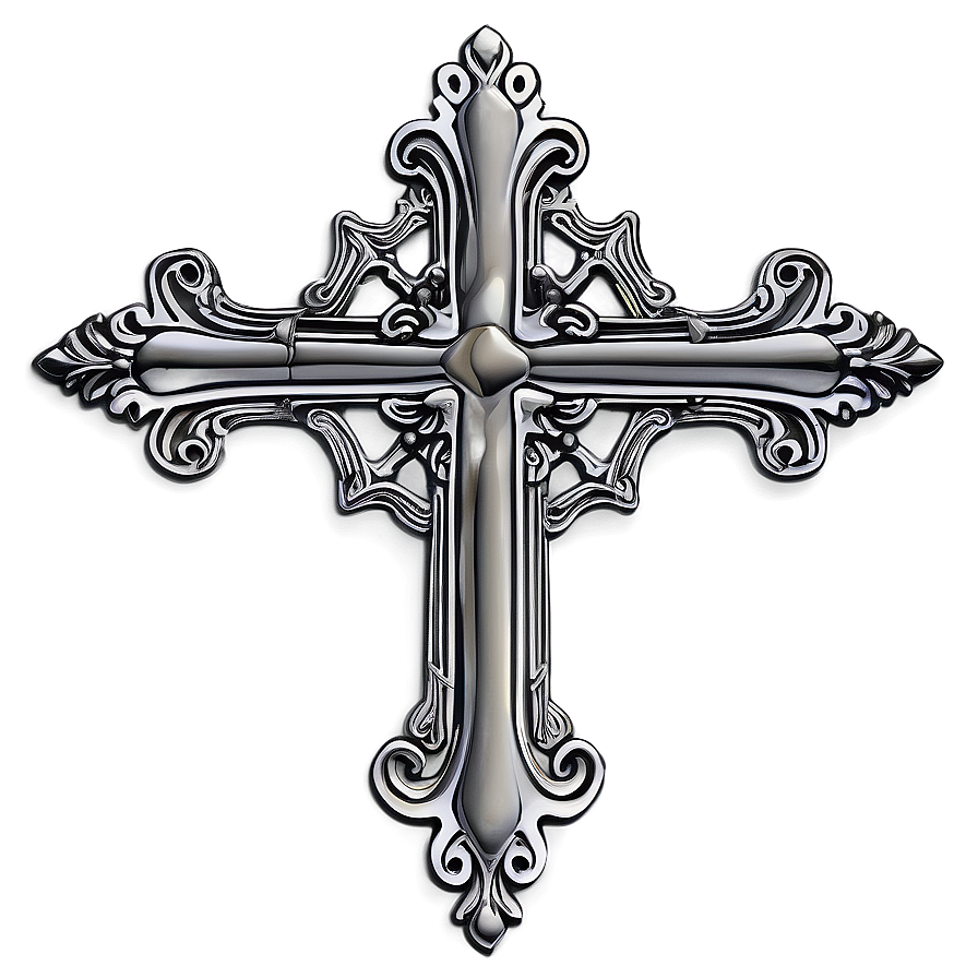 Detailed Chrome Heart Cross Motif Png 17 PNG