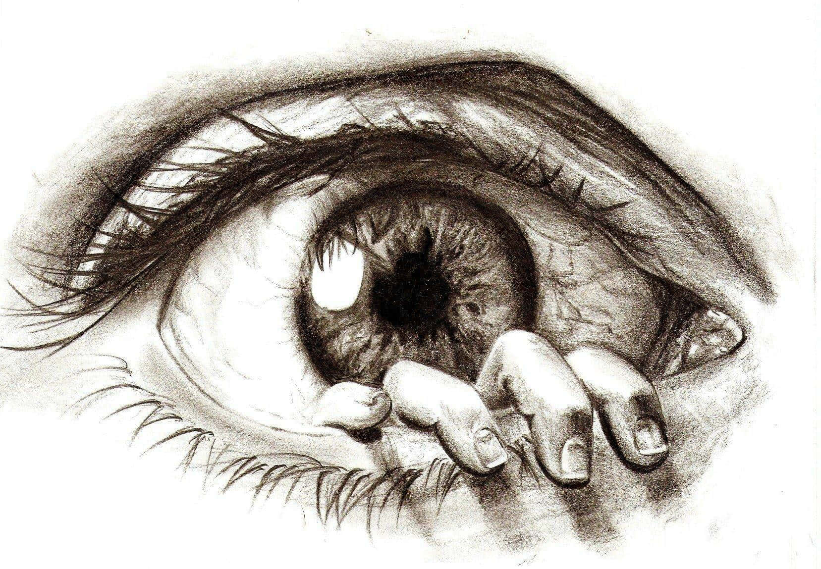 Detailed Eye Sketchwith Hand Wallpaper