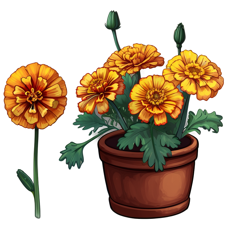 Detailed Marigolds Sketch Png Fty78 PNG