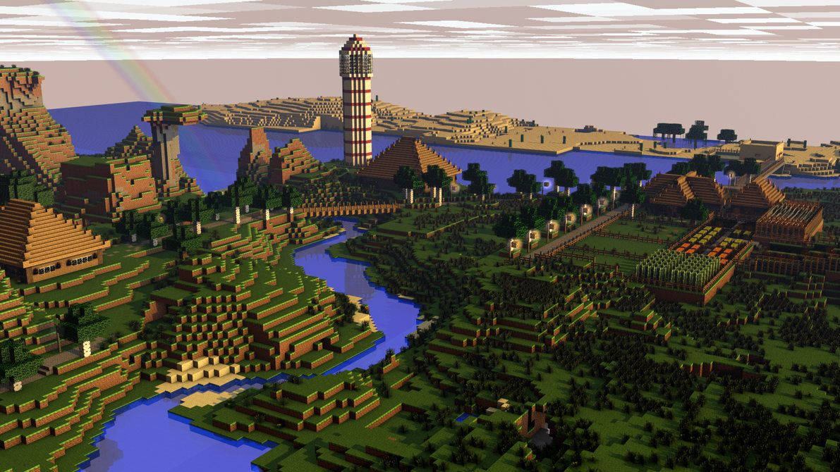 Detailed Minecraft Landscape With Blue Water Picture
