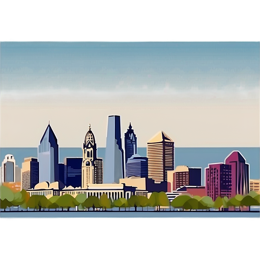 Detailed Philadelphia Skyline Illustration Png Brv59 PNG