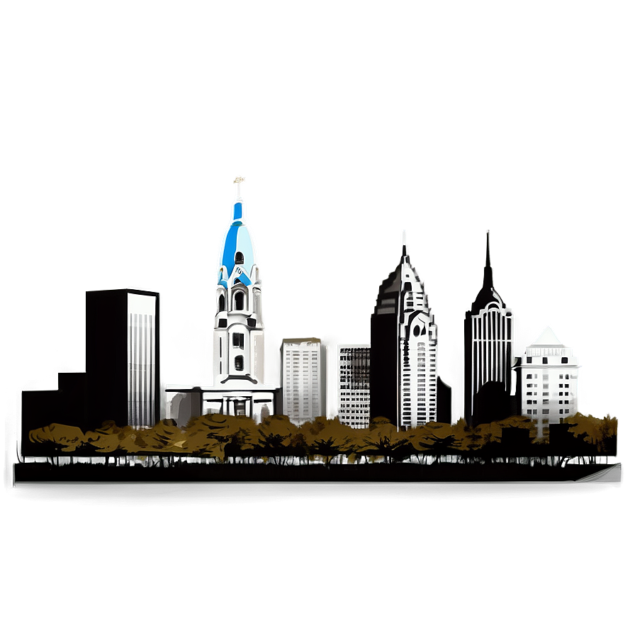 Detailed Philadelphia Skyline Illustration Png Onf26 PNG