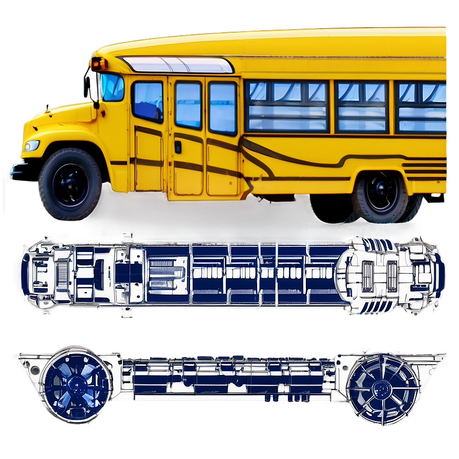 Detailed School Bus Blueprint Png Swr PNG