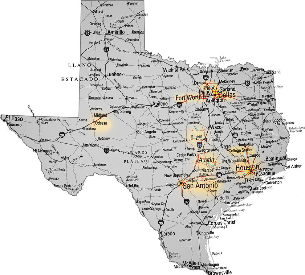 Detailed Texas Mapwith Citiesand Towns PNG