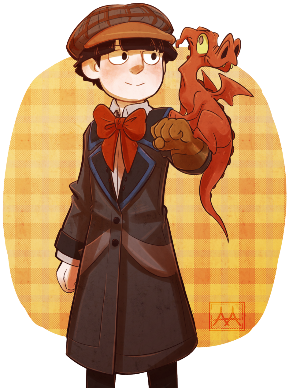 Detective Boyand Red Dragon Friend PNG