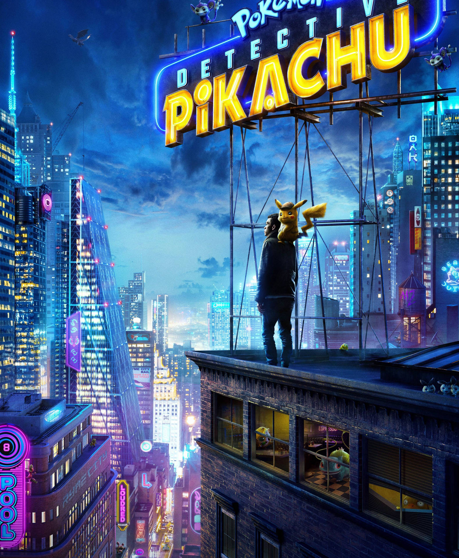 Detective Pikachu And Man On Rooftop