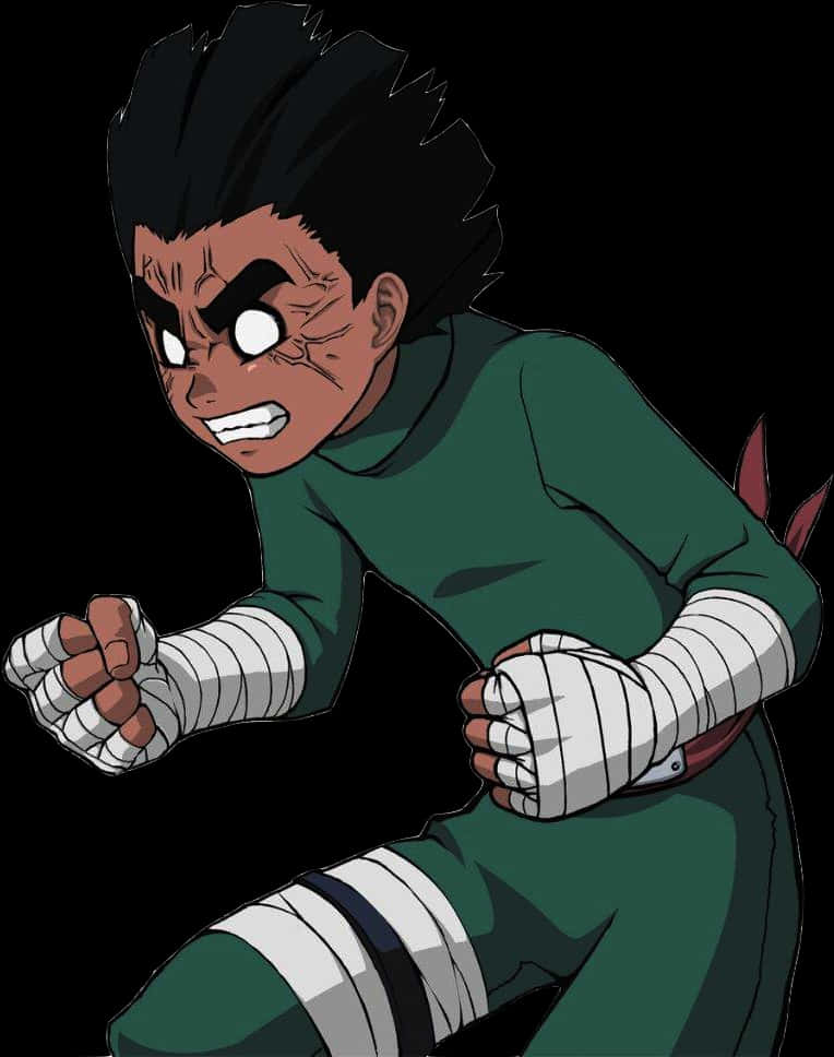 Determined Rock Lee Action Pose PNG