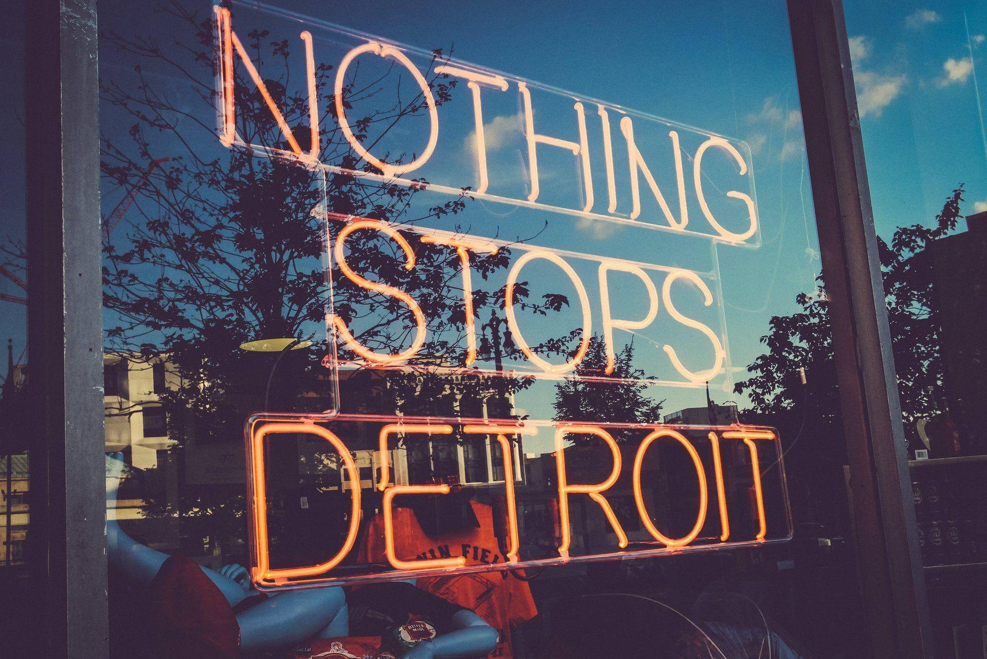 Detroit Intet Stops Neon Skilt Wallpaper