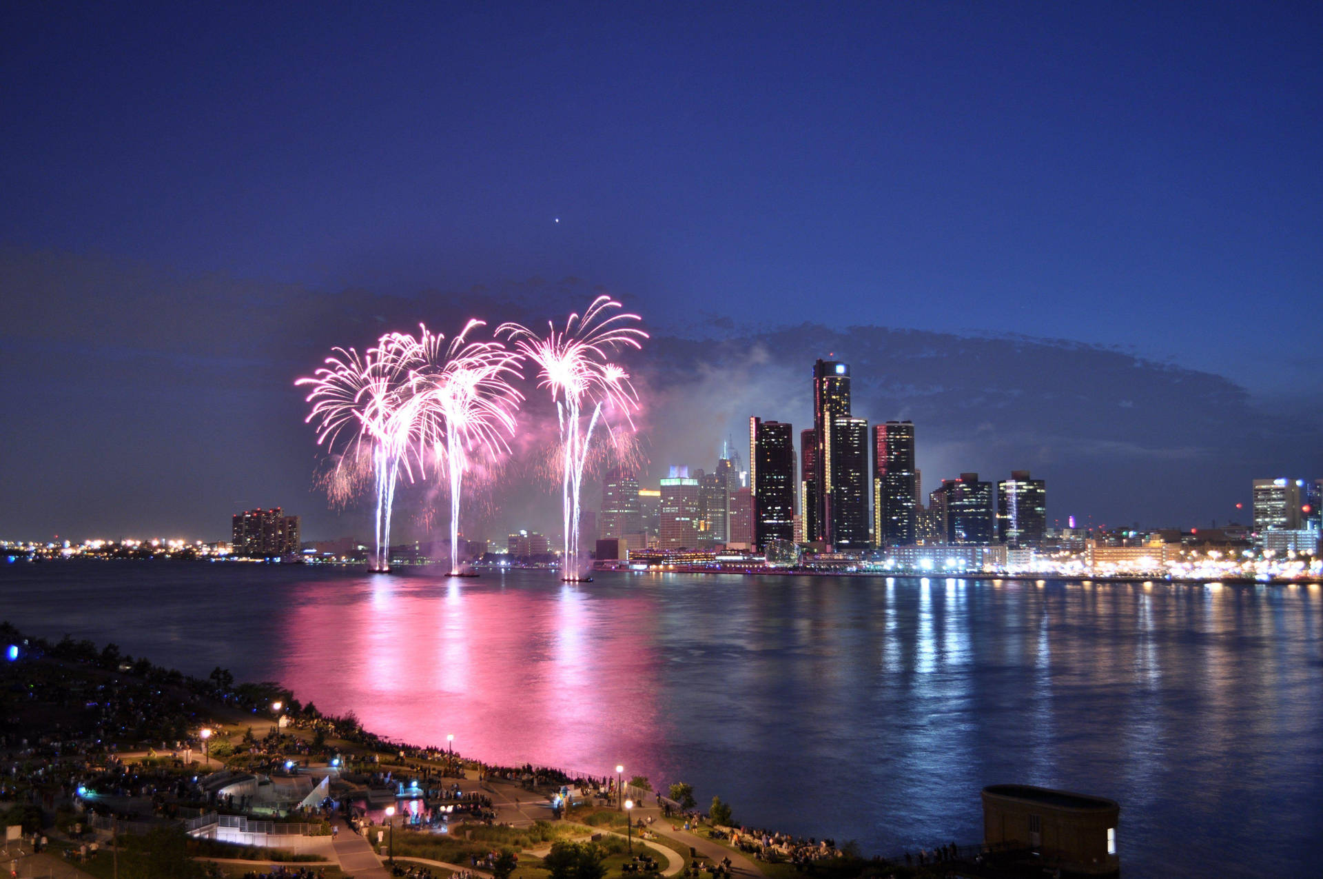 Detroit Pink Fireworks Wallpaper