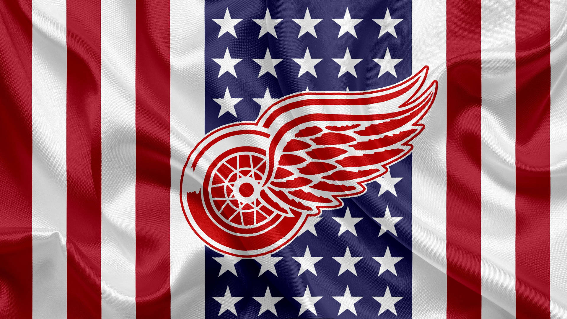 Detroitred Wings Och Det Amerikanska Flaggan. Wallpaper