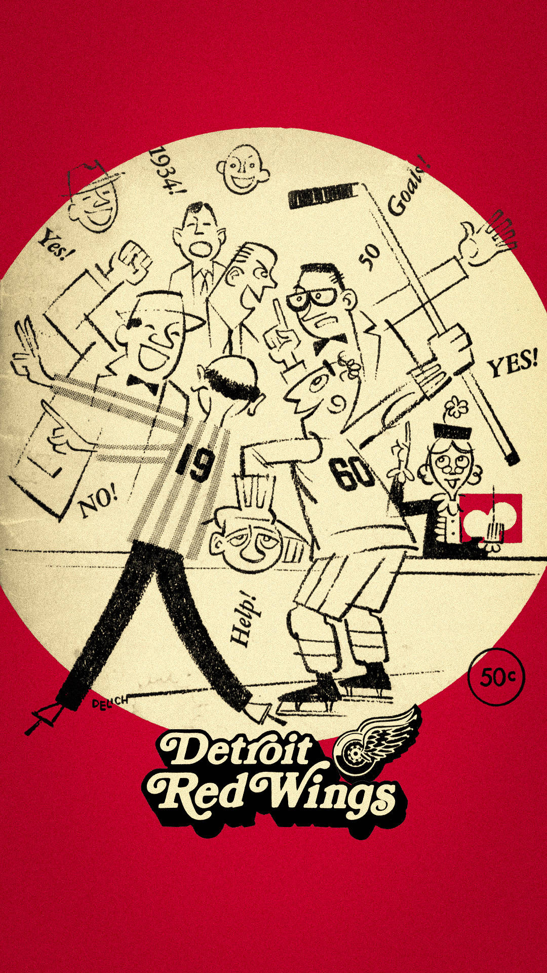 Detroit Red Wings Vintage Grafisk Tapet Wallpaper