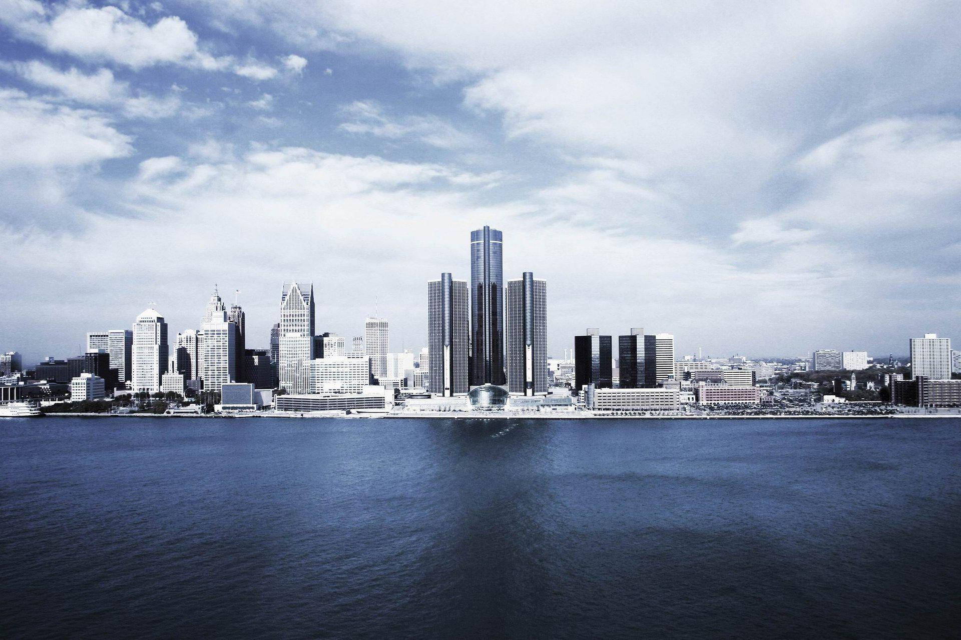 Detroitske skyline hvide skyer stempelkunst Wallpaper