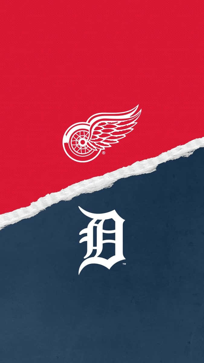 Detroittigers-loggan Under Detroit Red Wings-loggan Wallpaper