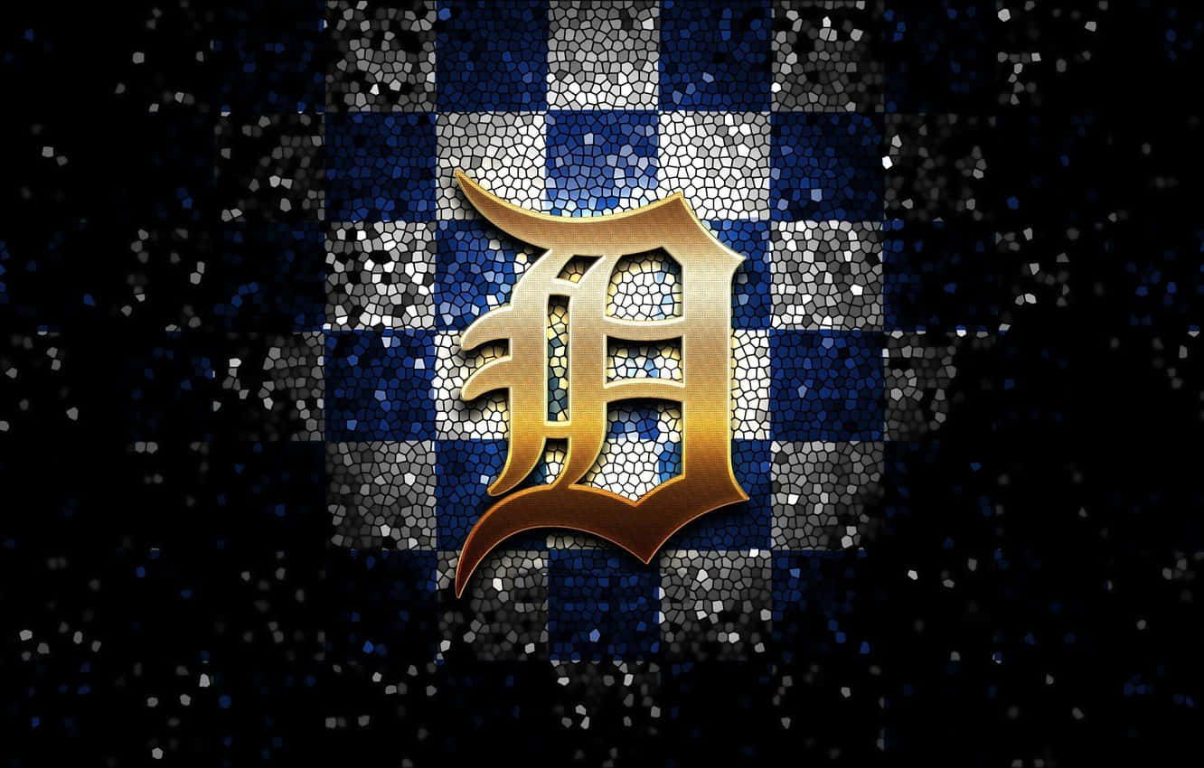 Detroittigers Logo Mit Blauem Und Weiß-kariertem Hintergrund Wallpaper