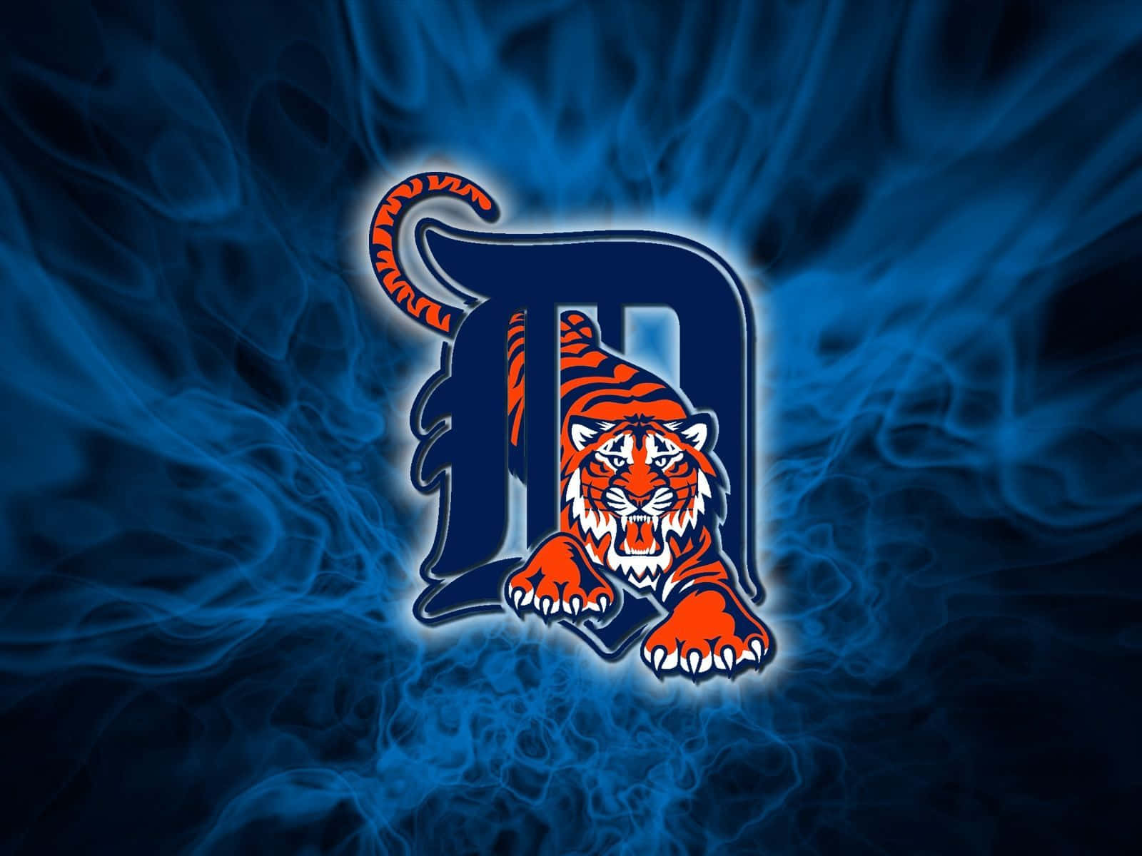 Detroits Tigers Logo Spredte Blå Røg Tapet Wallpaper