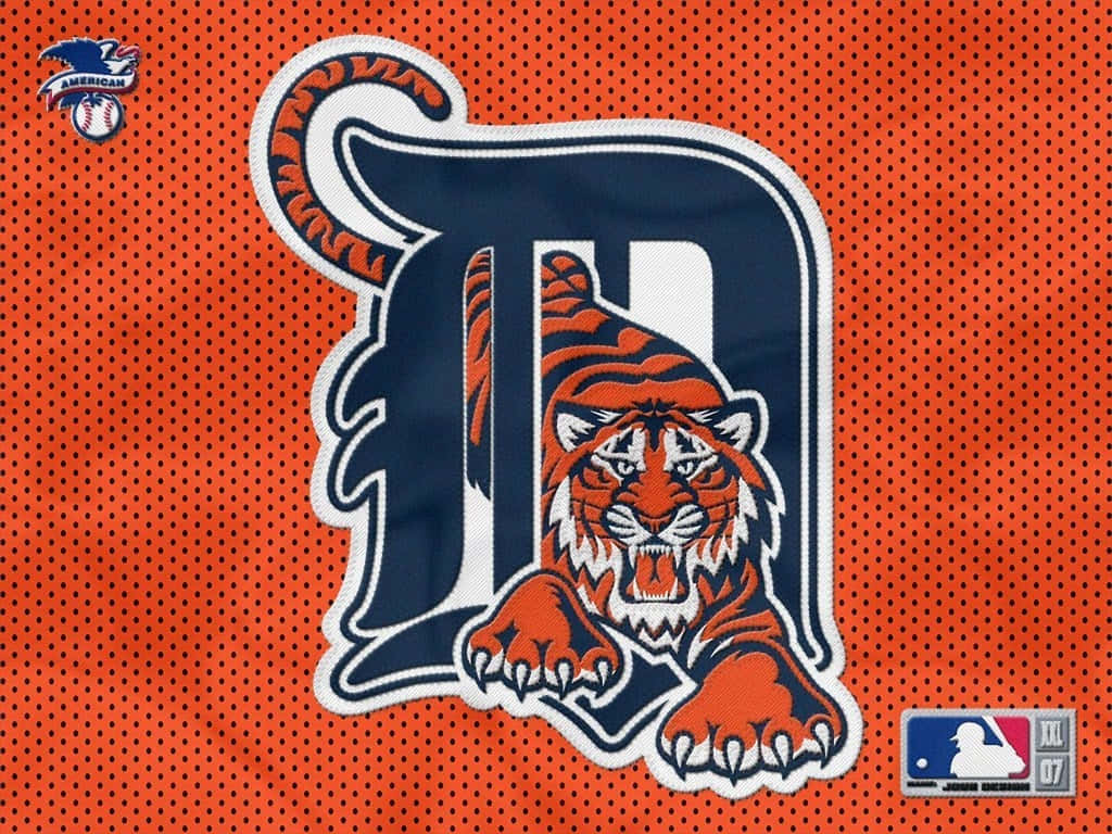 Logoen for Detroit Tigers på en orange baggrund Wallpaper