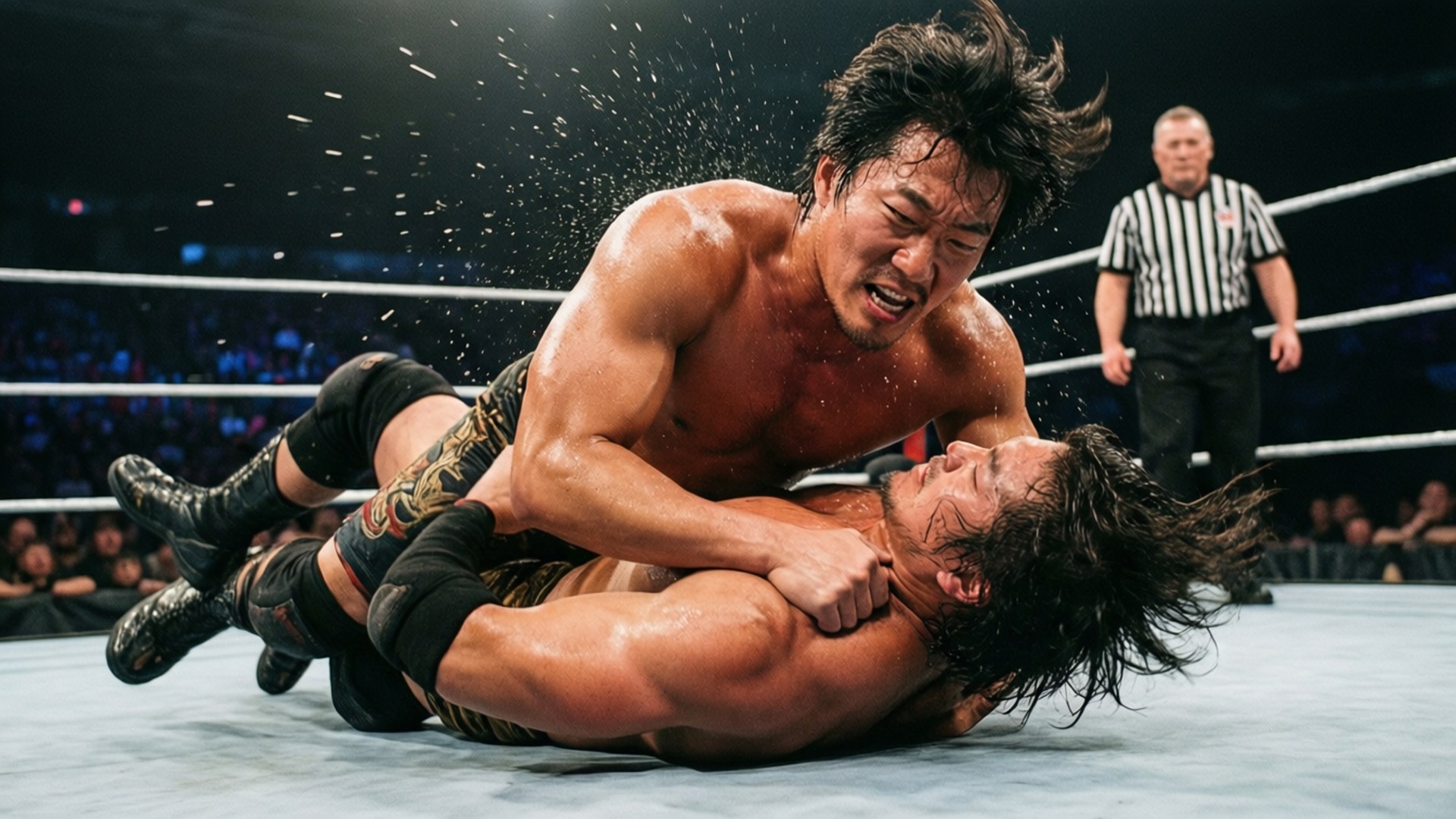 Eric Young utfører sitt signaturpiledriver-trekk.