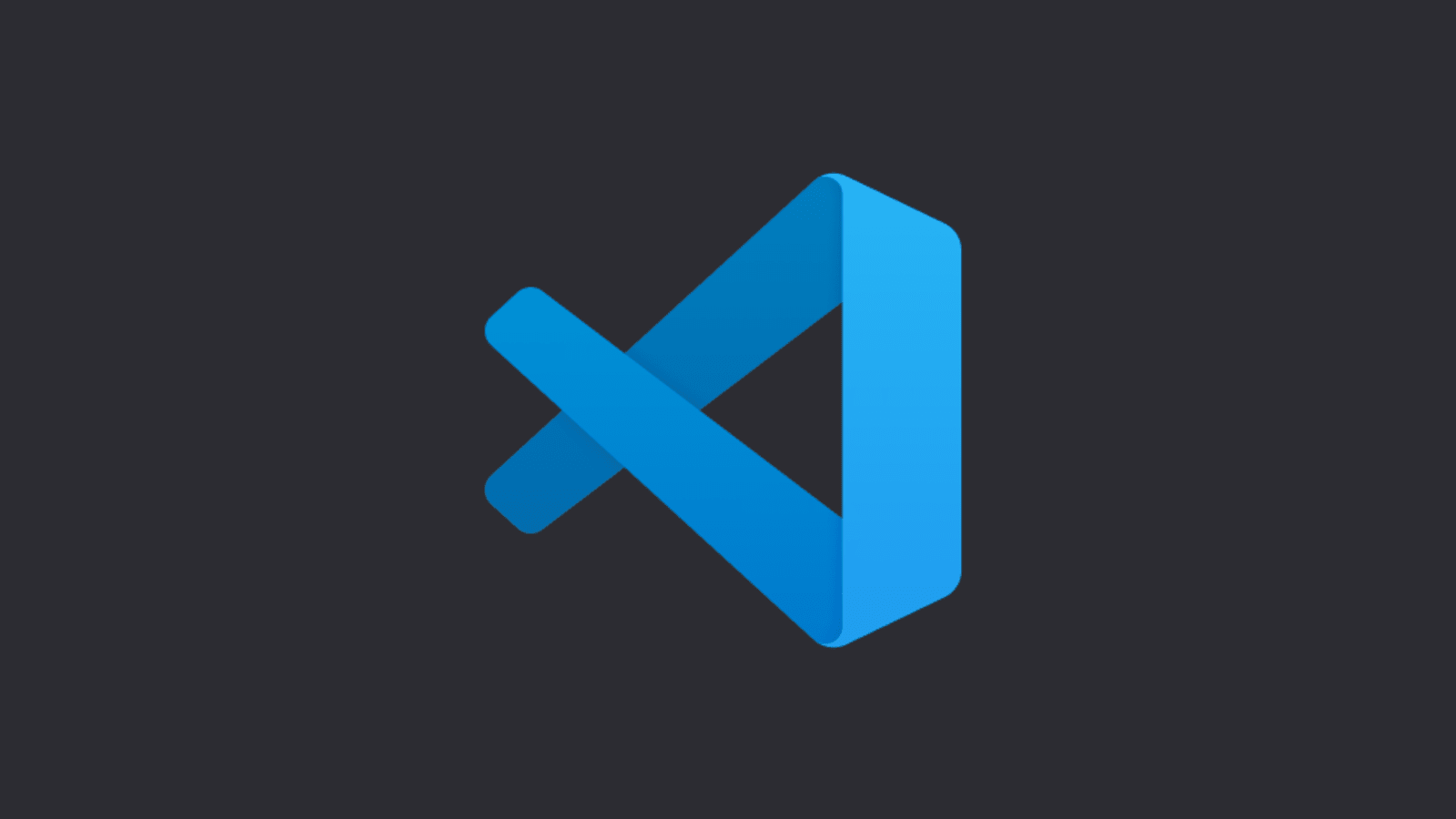 Developer at work with Visual Studio PNG — A vibrant blue 3D ribbon logo centered on a dark gray background with clean geometric lines.
