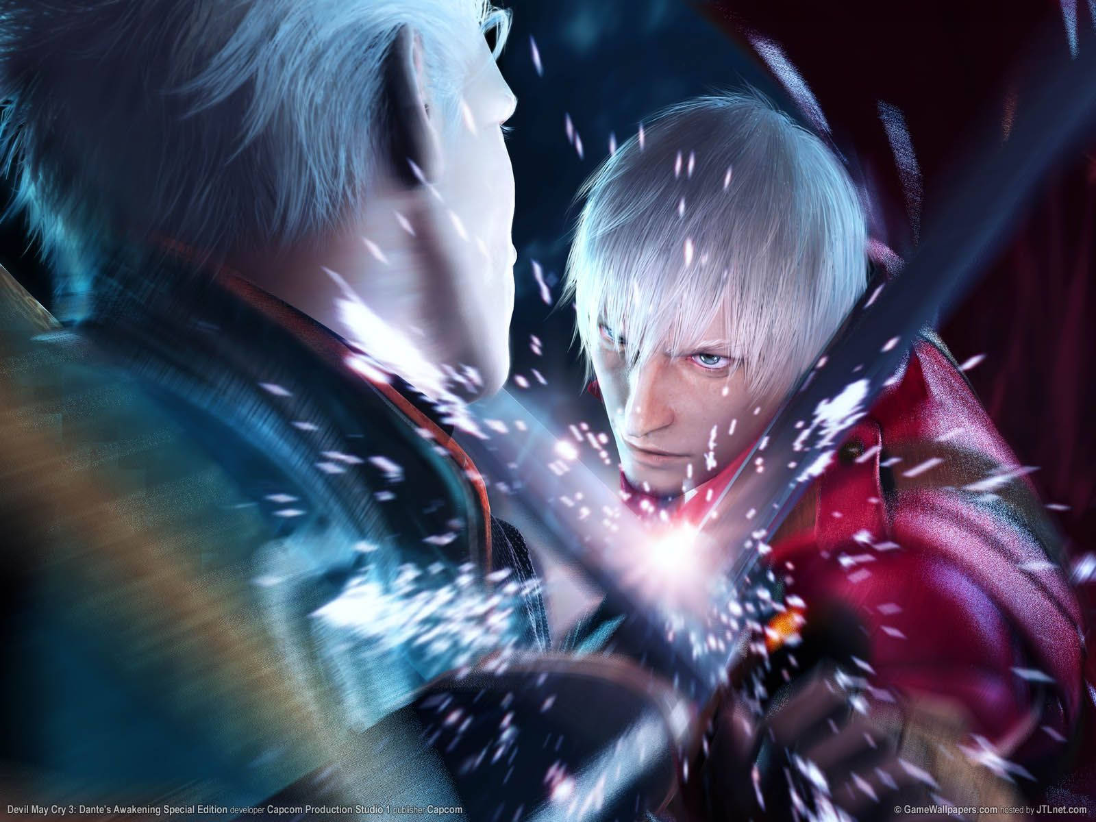 Vergil and Dante prepare to duel in Devil May Cry. Wallpaper
