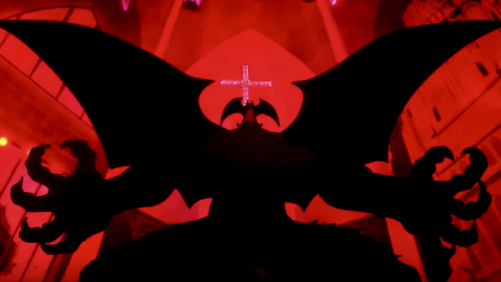 Einesilhouette Eines Dämons Mit Flügeln Vor Rotem Licht