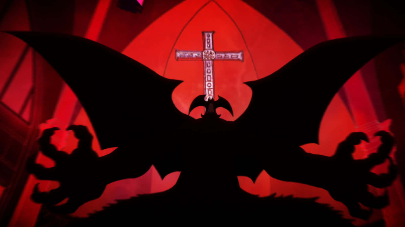 Devilman Silhouette Against Cross Wallpaper