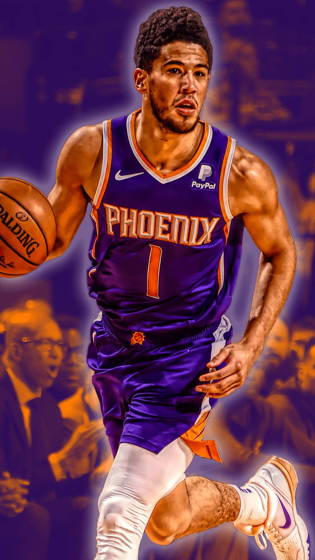 Devinbooker En La Camiseta Morada De Los Phoenix Suns. Fondo de pantalla