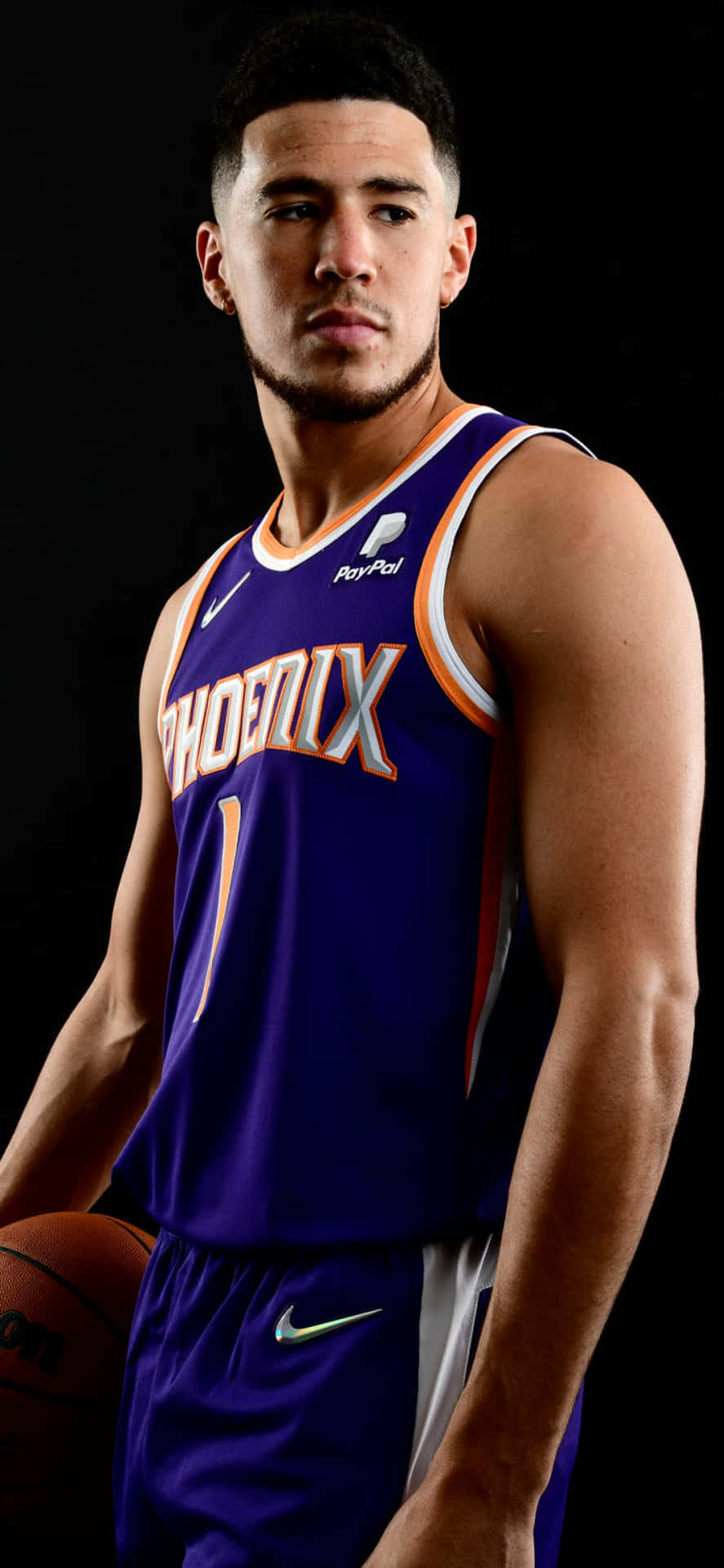 Download Phoenix Suns Star Devin Booker Right Before Action Wallpaper