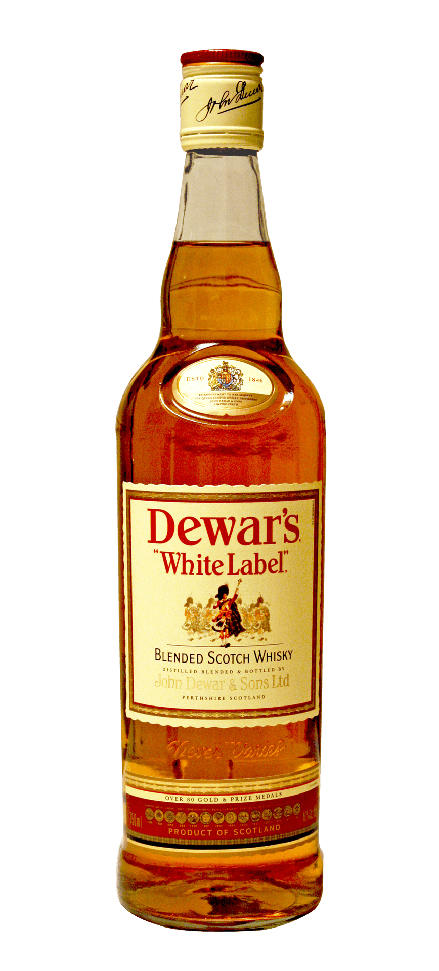 Dewars White Label Scotch Whisky Bottle PNG