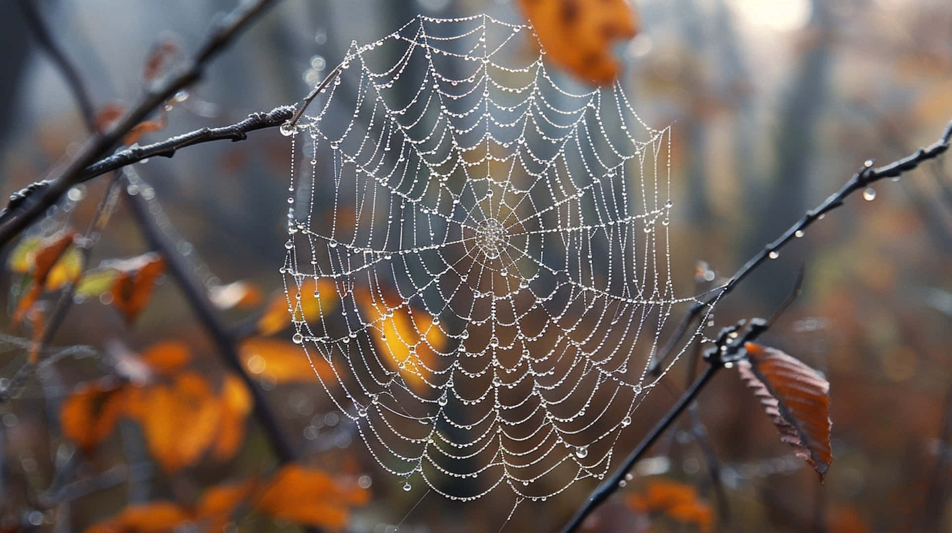 Dewy Spider Web Autumn Morning Wallpaper