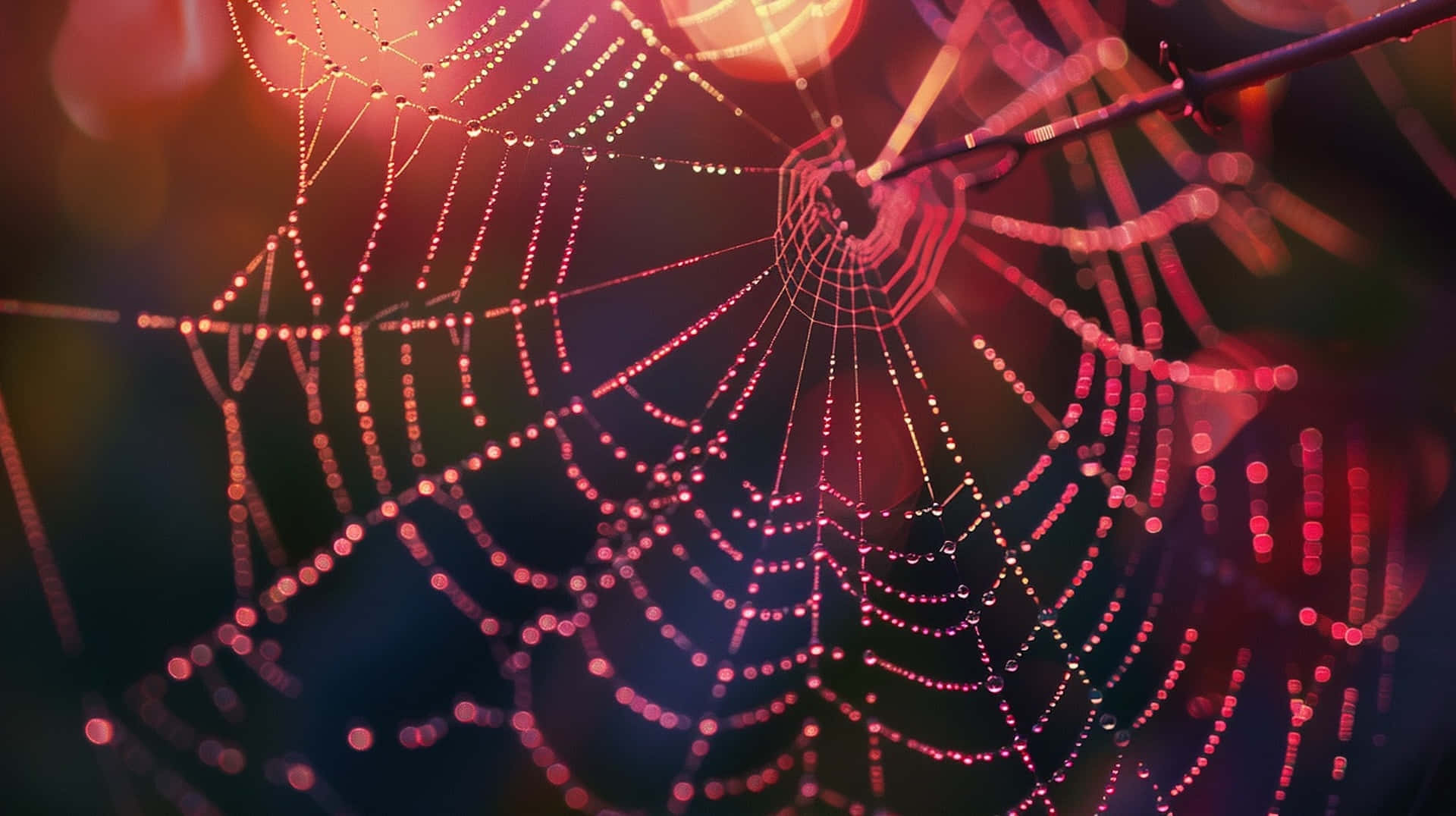 Dewy Spider Web Glowing Bokeh Wallpaper