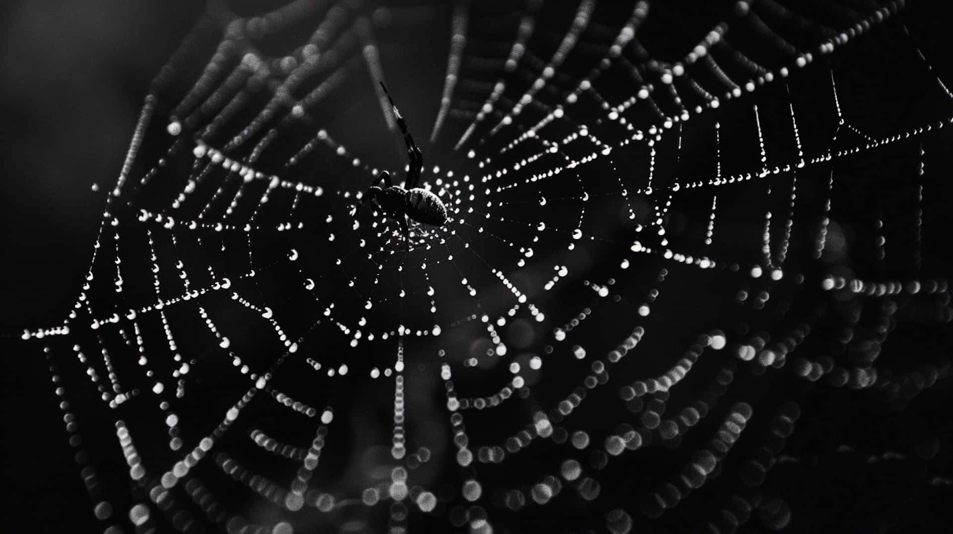 Dewy Spider Web Monochrome Wallpaper