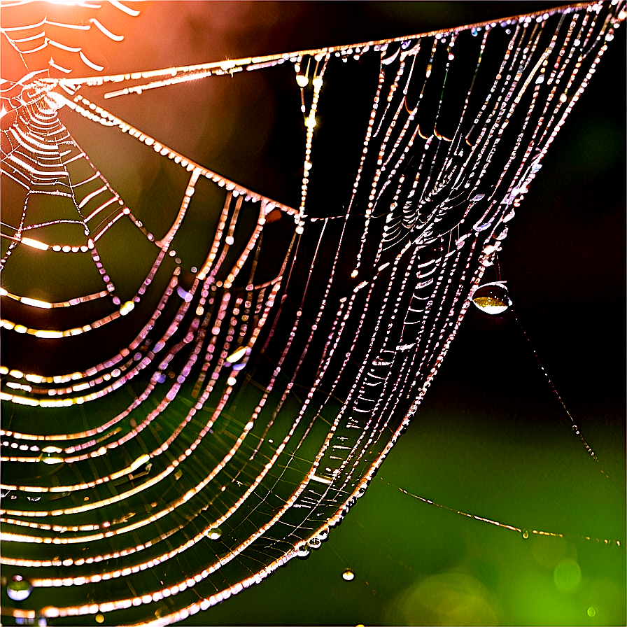 Dewy Spider Web Morning Light PNG