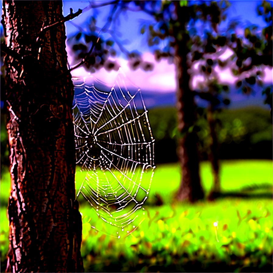 Dewy Spider Web Nature Backdrop PNG