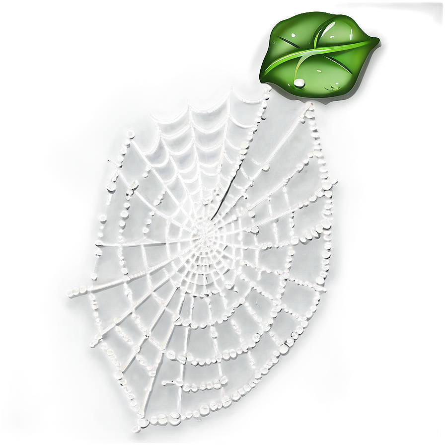 Dewy Spider Webwith Leaf PNG