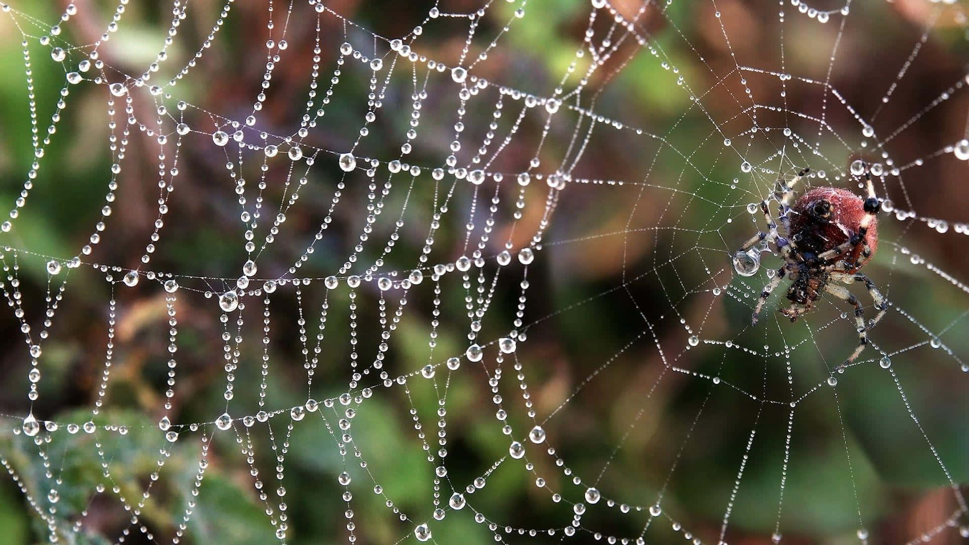 Dewy Spider Webwith Spider Wallpaper