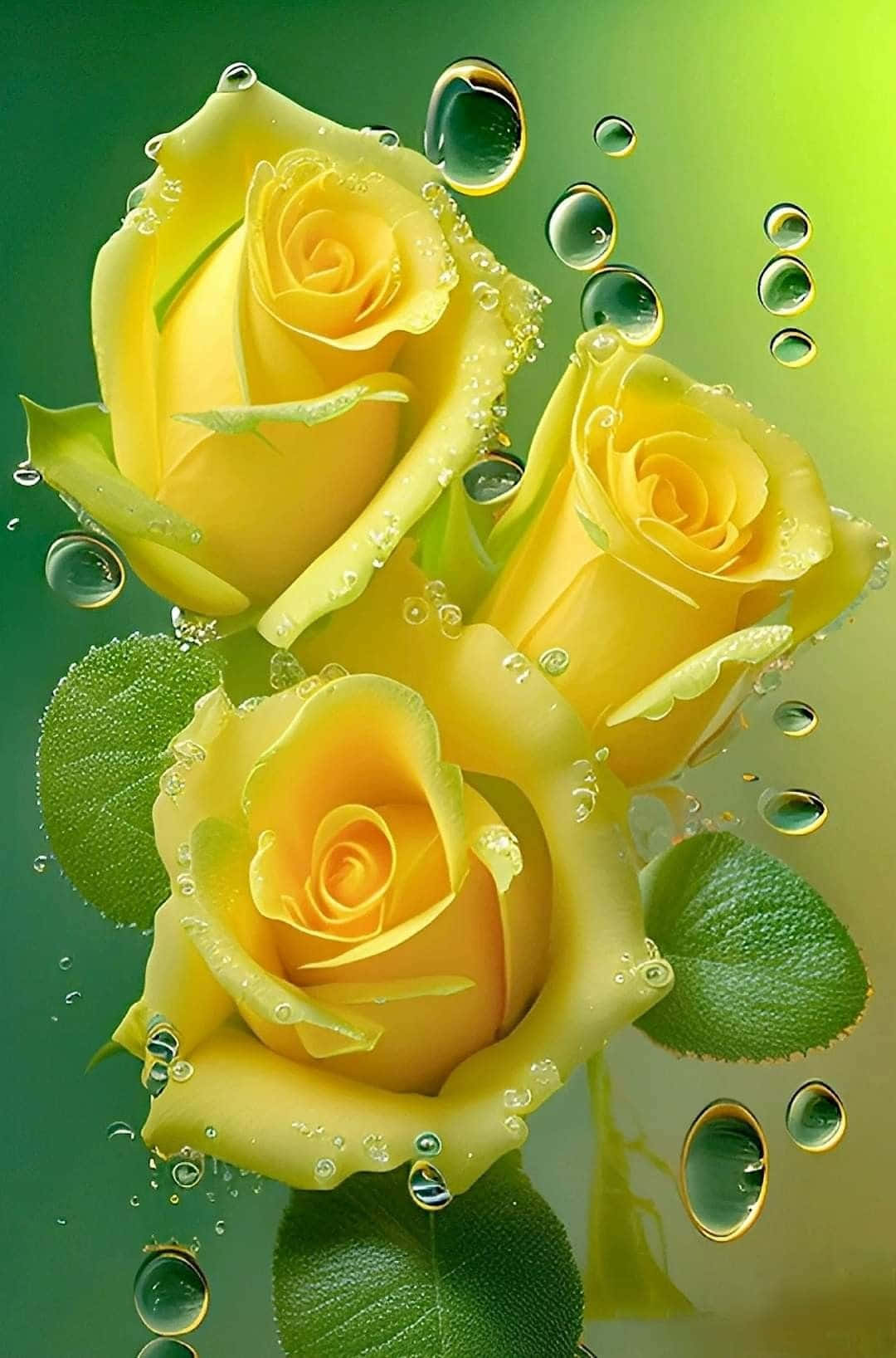 Dewy Yellow Roses Wallpaper