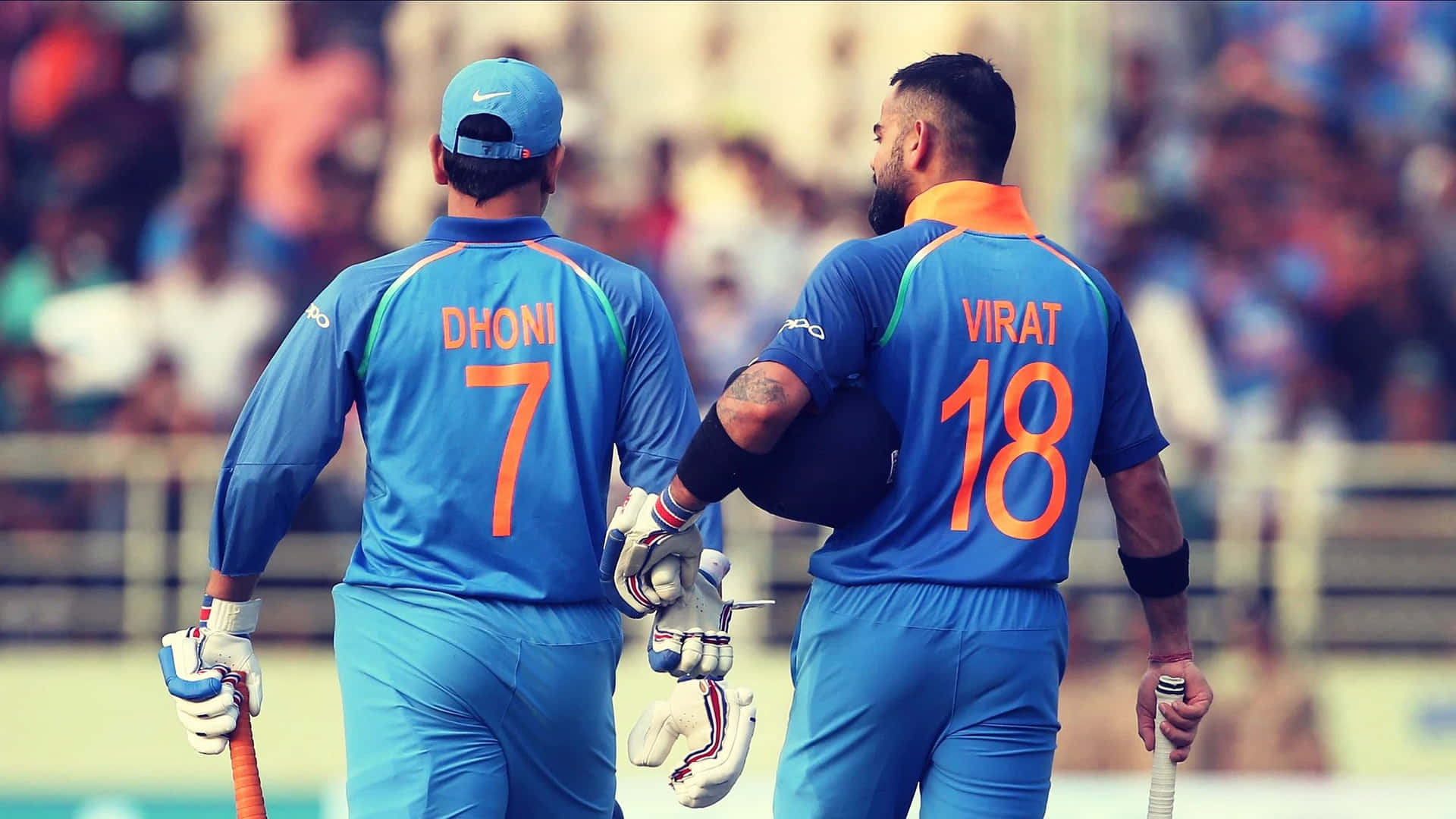 Dhoniand Virat Cricket Partnership Wallpaper