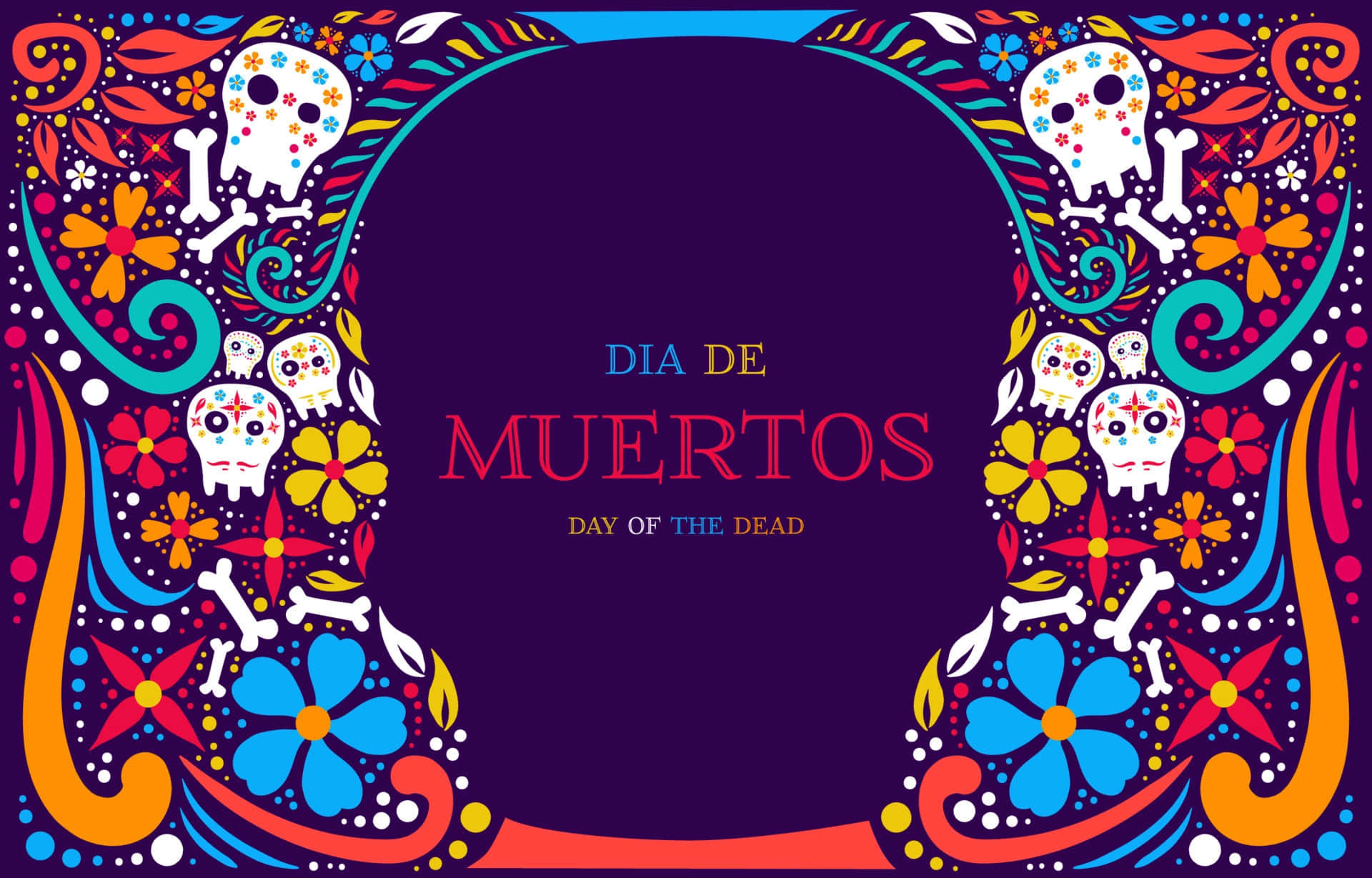 A Colorful Background With The Words Dia De Los Muertos