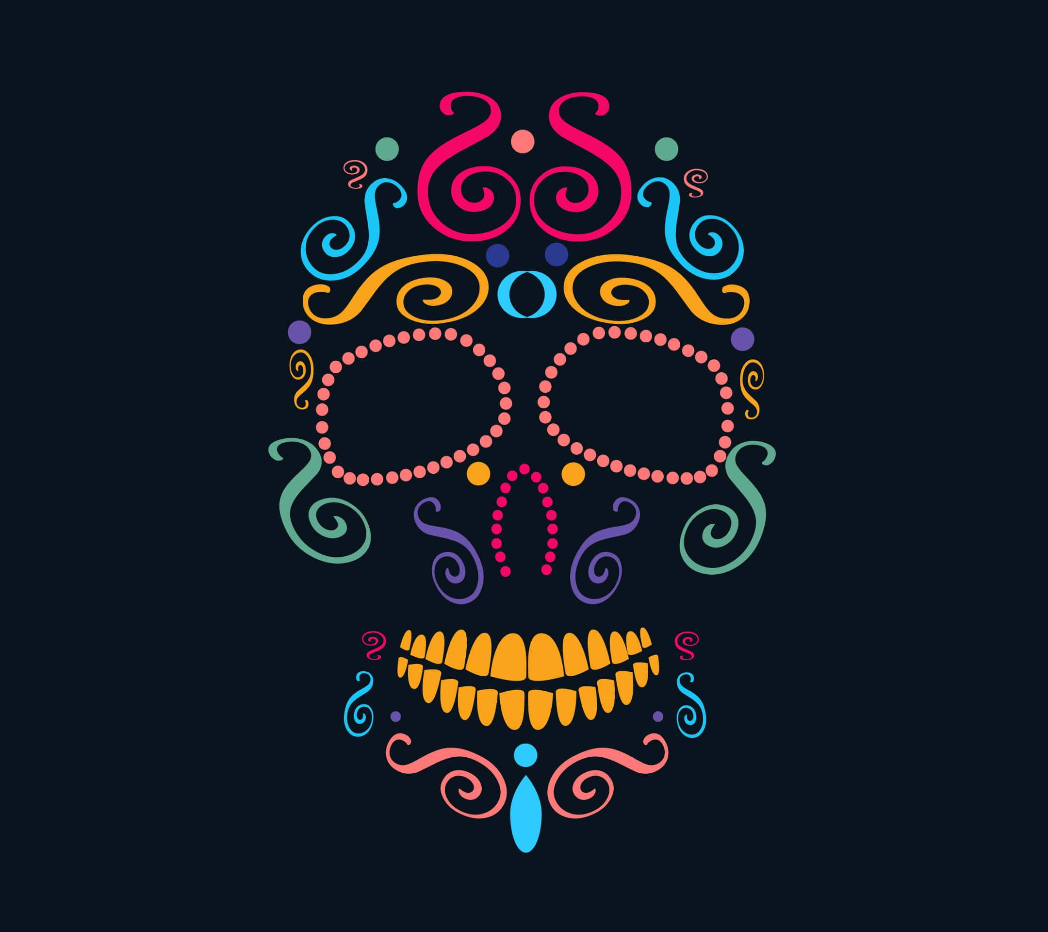 A Colorful Sugar Skull On A Black Background