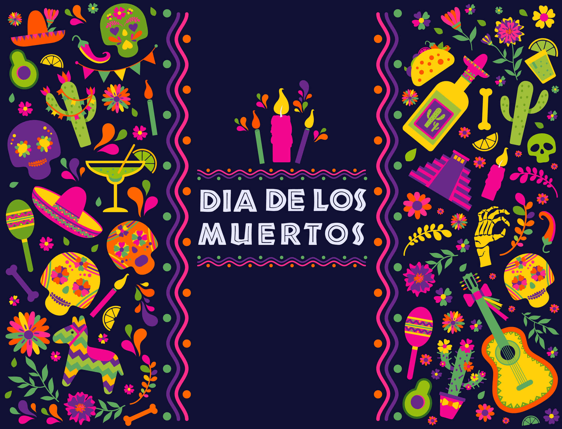 Färgglattmexikanskt Högtidsmotiv Med Orden Dia De Los Muertos