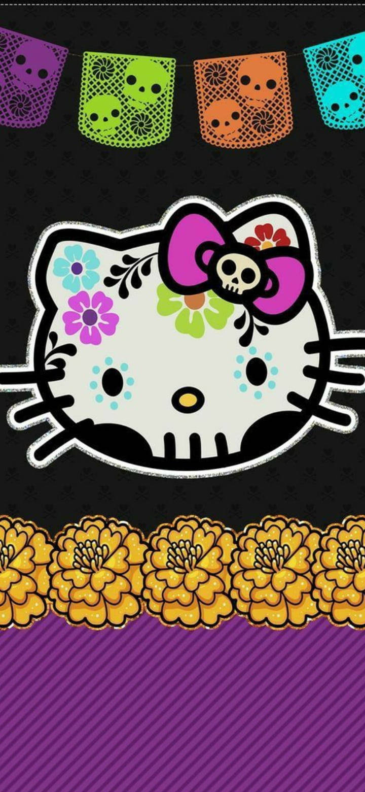 Díade Los Muertos Svart Hello Kitty. Wallpaper