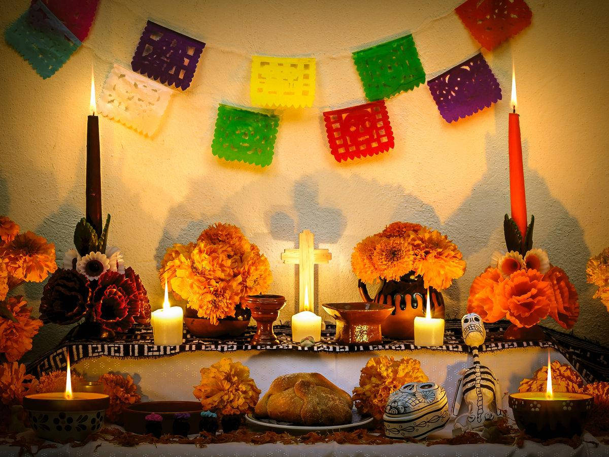Dia De Los Muertos Decorated Altar