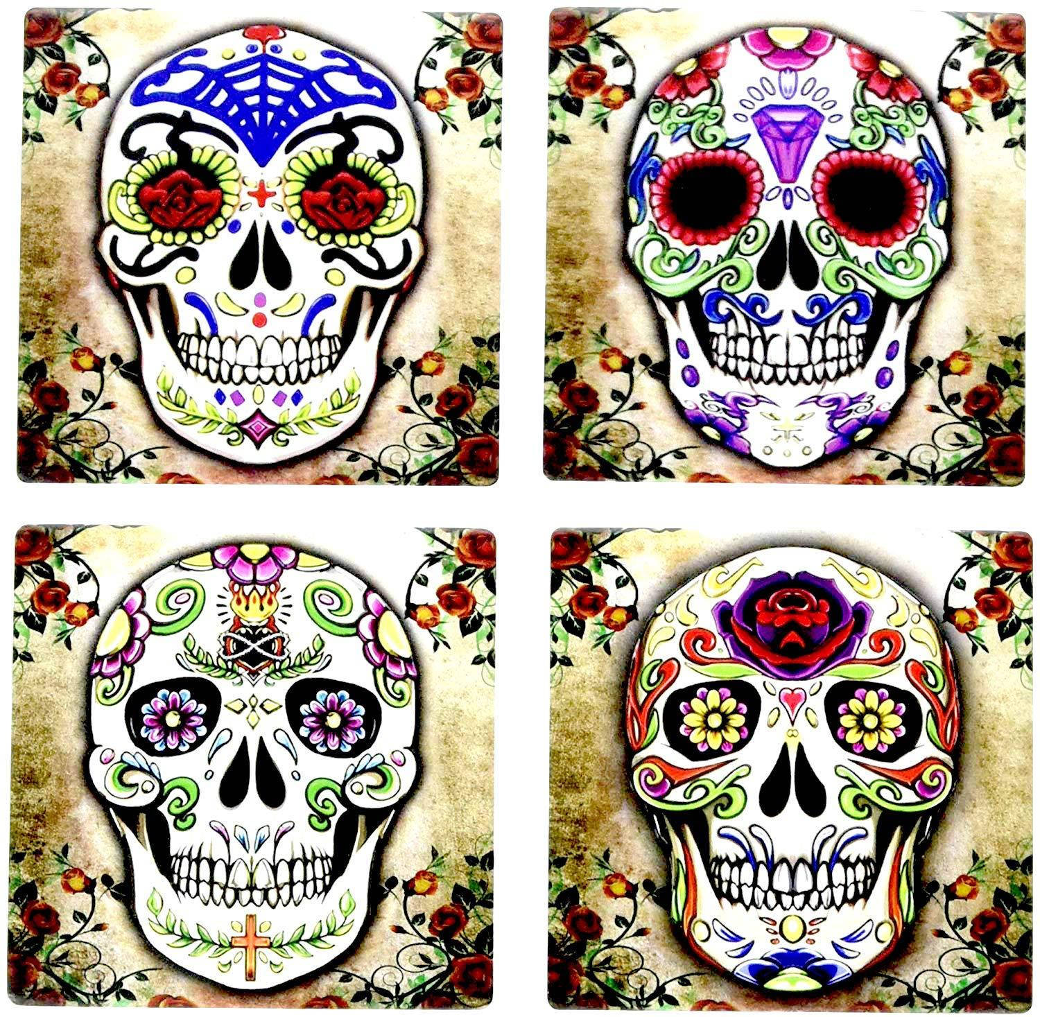 Dia De Los Muertos Four Designed Skulls Wallpaper