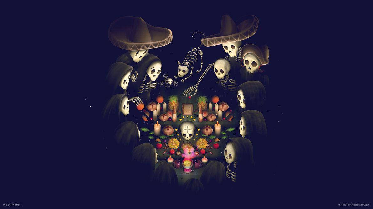Dia De Los Muertos Skulls Skeletter Samling Wallpaper