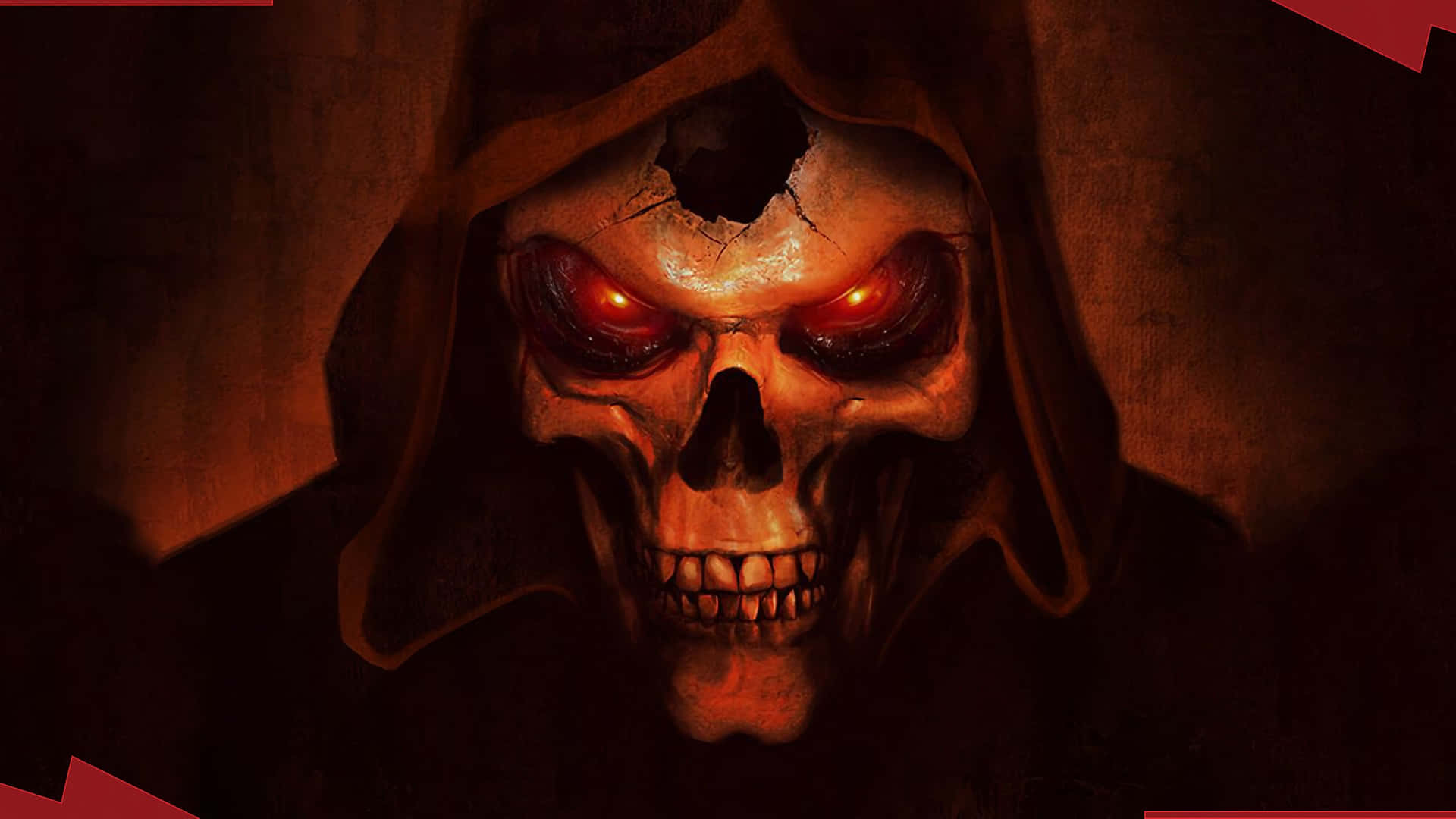 A Skull With Red Eyes And A Hood Wallpaper