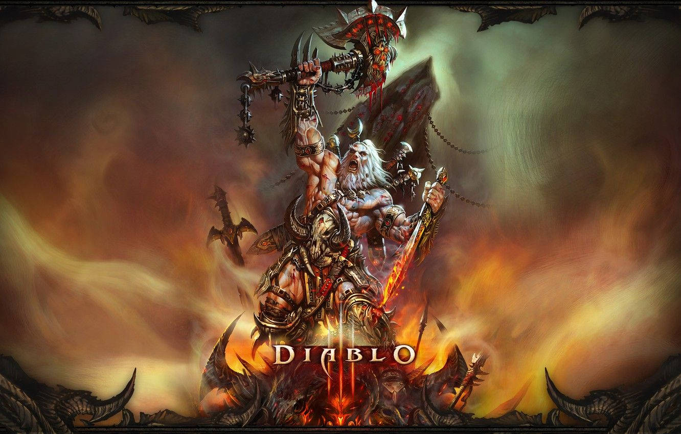 Diablo 3 Barbarian Med Øks Mønster Tapet Wallpaper